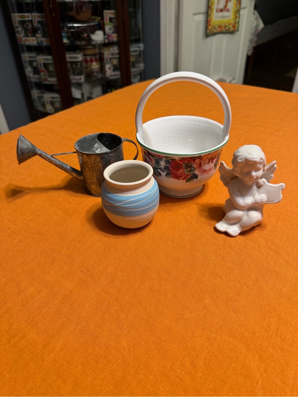 Cottagecor decor set angel, floral basket mini watering can succulent planter